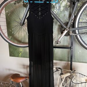 Astr long soft fabric dress for party with cutout details